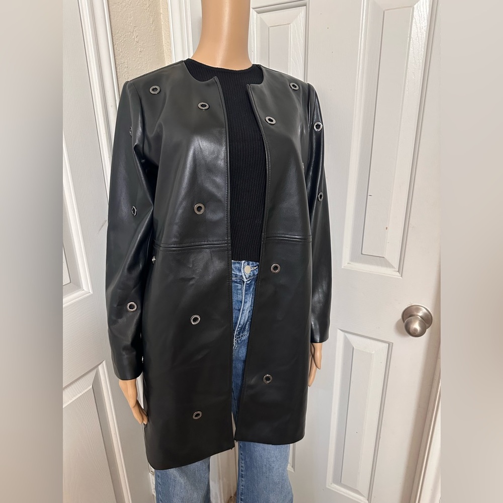 New Chicos Eyelets Embellished Leather Jacket Sz.6